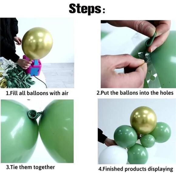 137PCS Sage Green Balloon Garland Arch Kit White Gold Confetti Balloons Retro - Picture 3 of 7